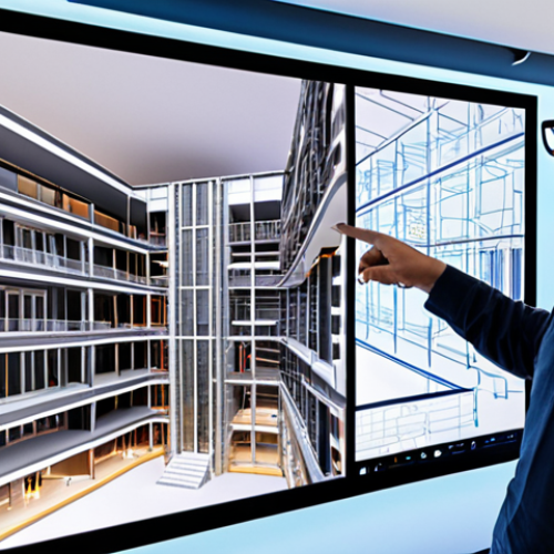 A diverse team of architects, engineers, and construction specialists collaborate around a luminous, holographic 3D BIM model of a complex, modern building. The model displays transparent layers of structural, MEP, and architectural designs, with team members pointing, discussing, and interacting with data on large touchscreens in a sleek, futuristic project room. The scene emphasizes real-time unity, shared understanding, and the efficient resolution of potential conflicts, illustrating BIM as a universal language for design and construction. High-tech, collaborative, and visionary atmosphere.